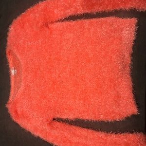 Neon coral fuzzy sweater